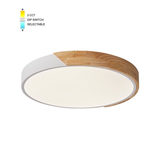 LED CEILING ROUND LIGHTING FIXTURE FINESSE R2-45 φ500*H50 45W 3xCCT-DIP SWITCH WHITE+WOOD 2026220 VITO